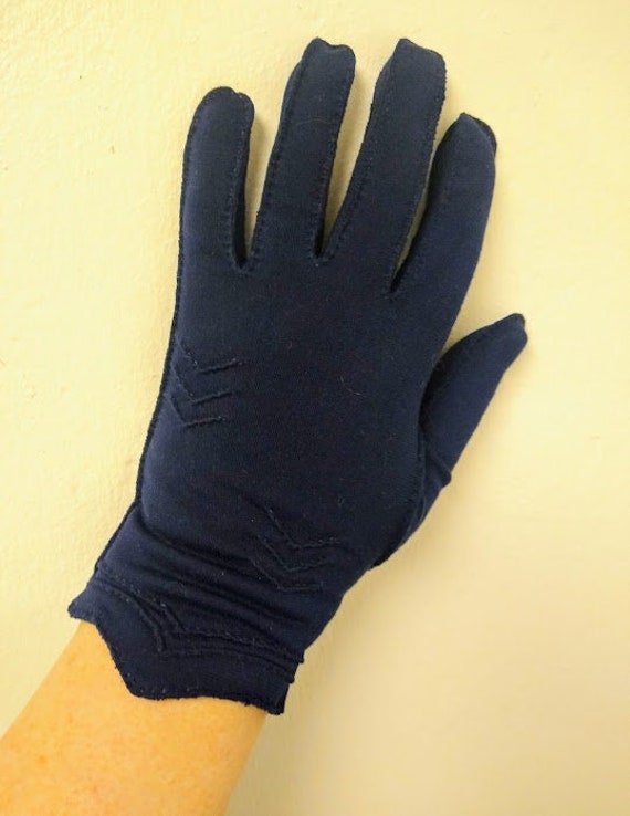 Vintage 1950s Dark Blue Wrist Evening Gloves Form… - image 1