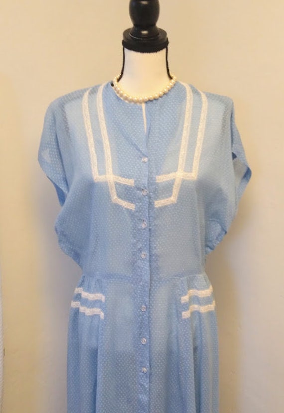 Vintage 1930s 1940s Blue Swiss Dot Sheer Dress Fr… - image 10