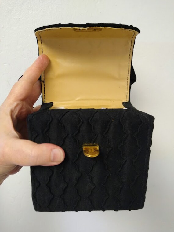 Vintage 1940s Black Silk Velvet Box Evening Bag P… - image 3