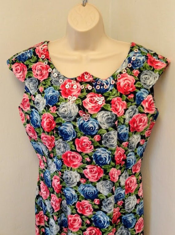 Vintage 1960s 60s l Rose Print l Wiggle Dress l Fr