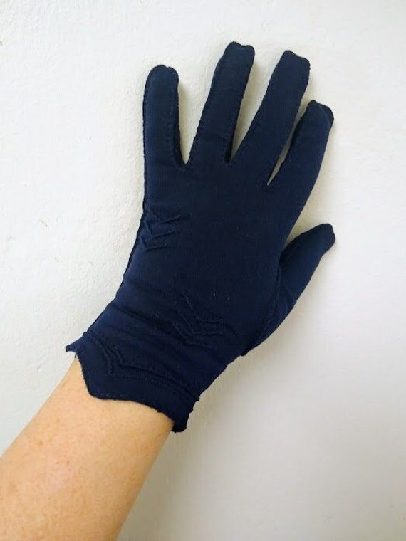 Vintage 1950s Dark Blue Wrist Evening Gloves Form… - image 2
