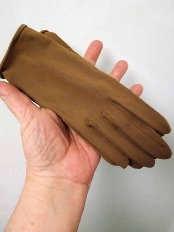 Vintage  Light Brown 1950s 50s Wrist Formal Nylon… - image 5