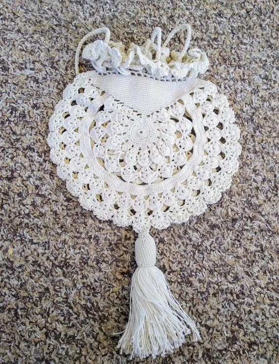 Vintage 1900s Off White  Victorian Crochet Drawst… - image 7