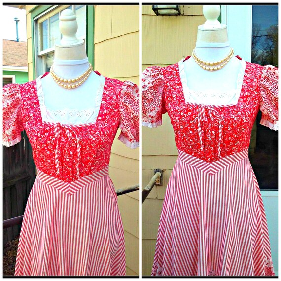 Vintage 1970s 70s Red Dress Patchwork Bandana Stri