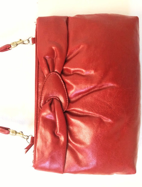 Vintage 1970s 70s Red Leather Shoulder Bag Handba… - image 10