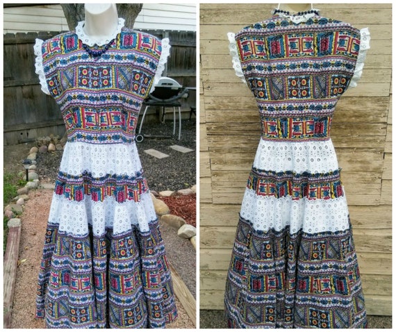 Vintage 1930s 1940s Mexican Novelty Printed Dress… - image 4