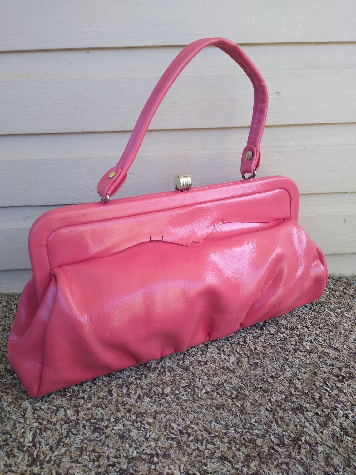 Vintage Pink Baguette Vinyl Handbag Pocketbook Purse 1950s Etsy