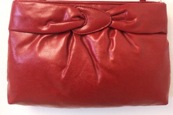 Vintage 1970s 70s Red Leather Shoulder Bag Handba… - image 3