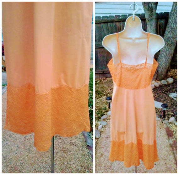 Vintage 1950s 1960s Orange Lace Slip Hand Dyed Ro… - image 4