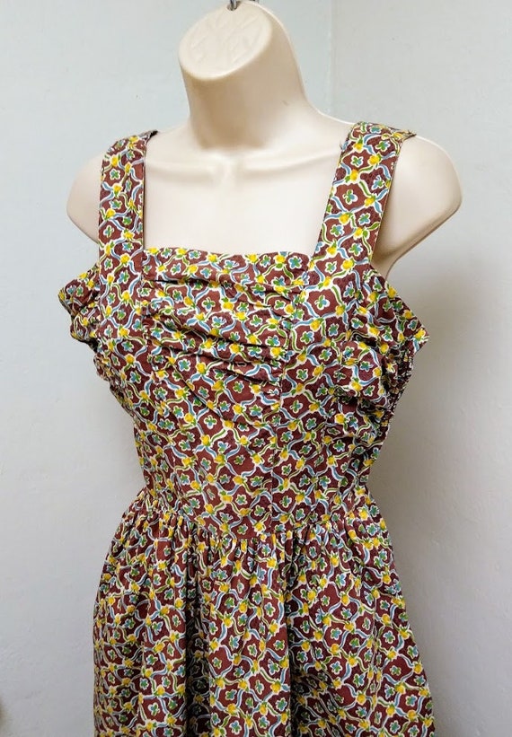 Vintage 1940s 50s Cotton Print Sun Dress Roses Sh… - image 7