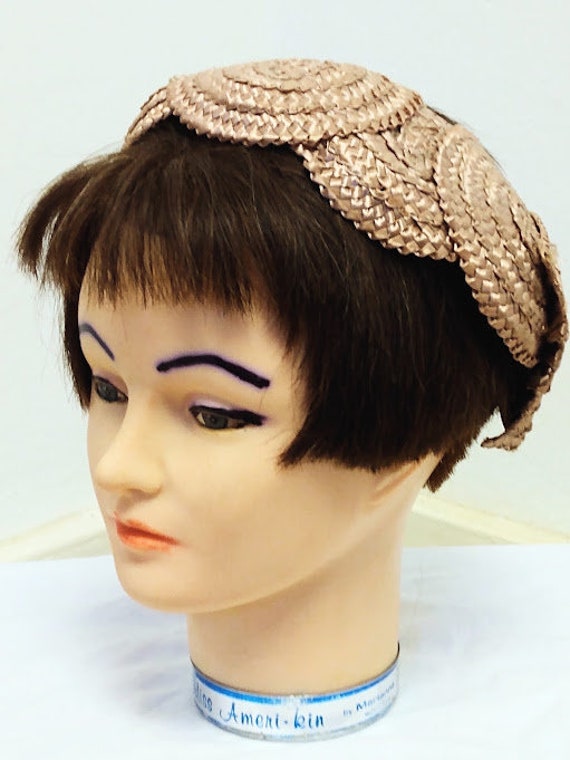 Vintage 1950s  1960s Topper Woven Raffia Hat Bow … - image 3