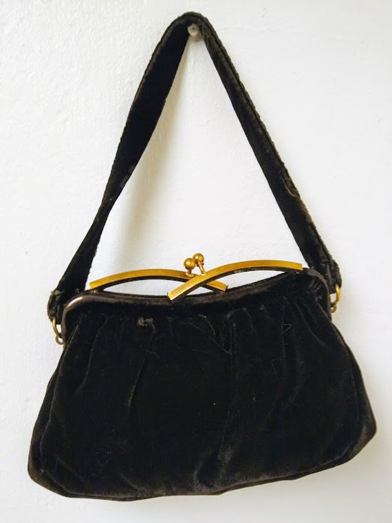 Vintage 1940s 1950s Brown Silk Velvet Evening Bag/