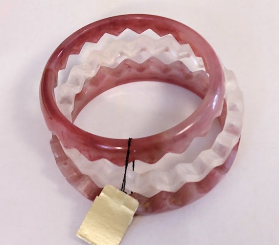 Vintage Mod Zigzag Puzzle 3 Piece Plastic Bangle … - image 3