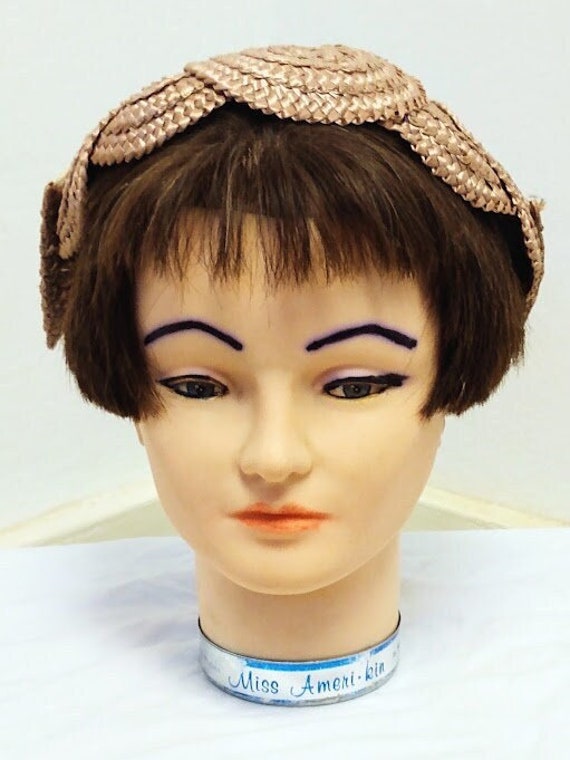 Vintage 1950s  1960s Topper Woven Raffia Hat Bow P