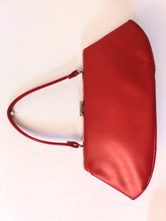 Vintage 1950s 1960s Red Faux Leather Handbag Purs… - image 7