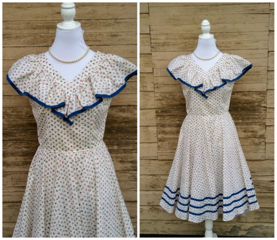 Vintage 1940s 1950s Sleeveless Dress Sundress Crea