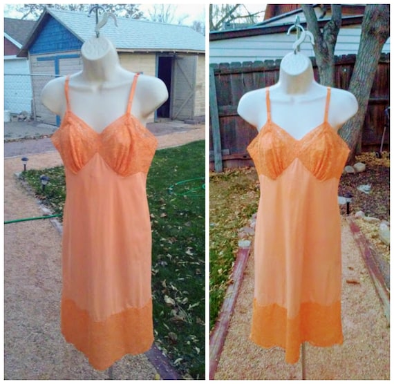 Vintage 1950s 1960s Orange Lace Slip Hand Dyed Ro… - image 1