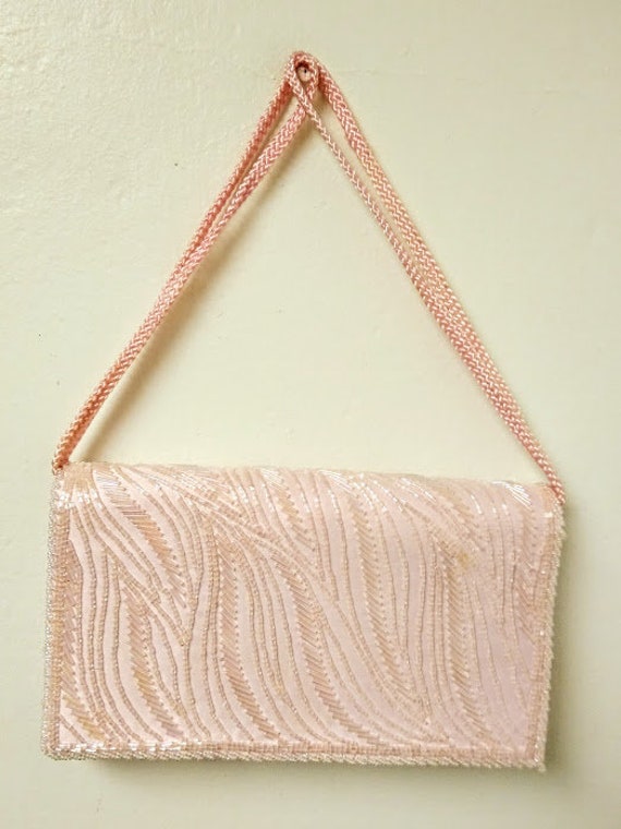 Vintage 1980s does 1950s Pale Pink Beaded Evening… - image 10