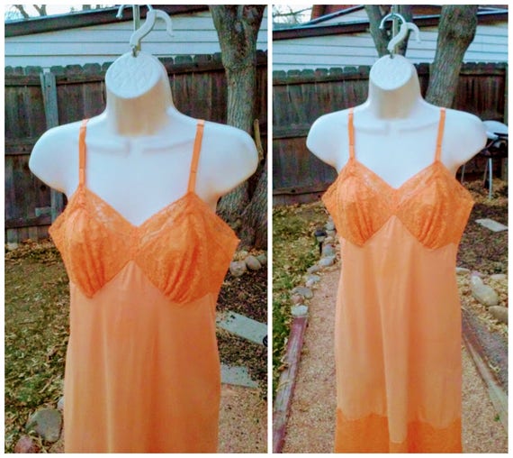 Vintage 1950s 1960s Orange Lace Slip Hand Dyed Ro… - image 2