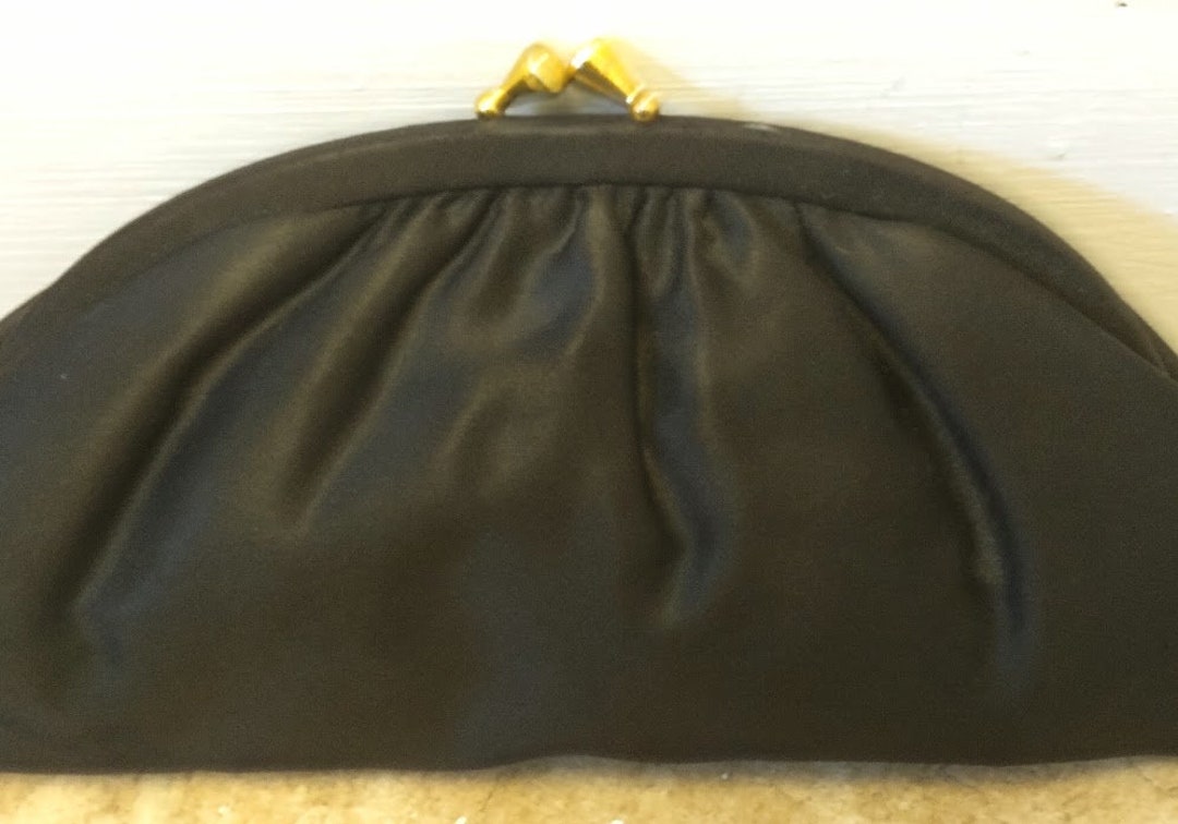 Vintage 1950s 1960s Black Half Moon/ Fan Evening Bag Clutch Purse