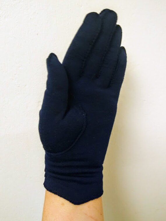 Vintage 1950s Dark Blue Wrist Evening Gloves Form… - image 9