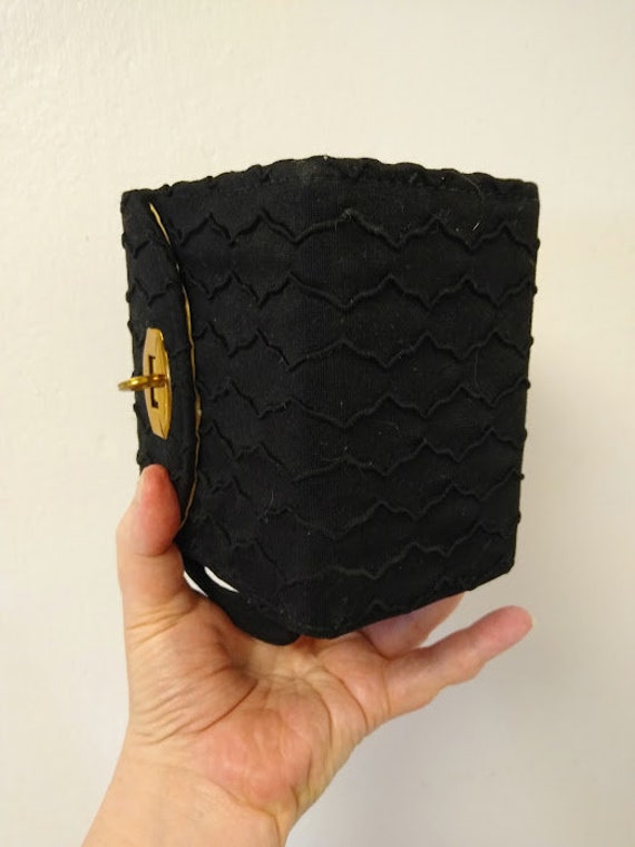 Vintage 1940s Black Silk Velvet Box Evening Bag P… - image 4