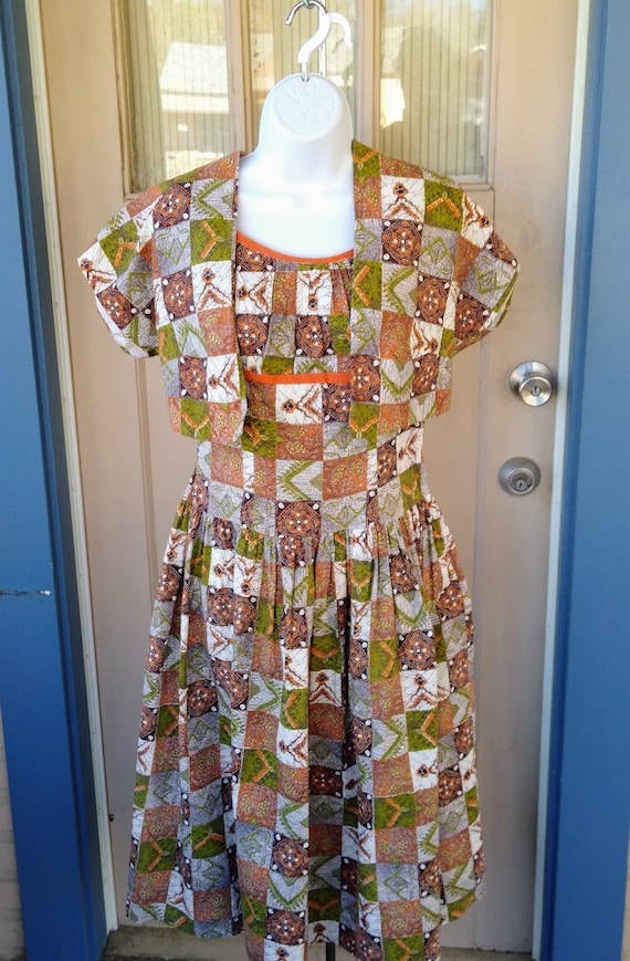 Vintage 1950s 50s Print Cotton Bolero Dress Sundr… - image 4