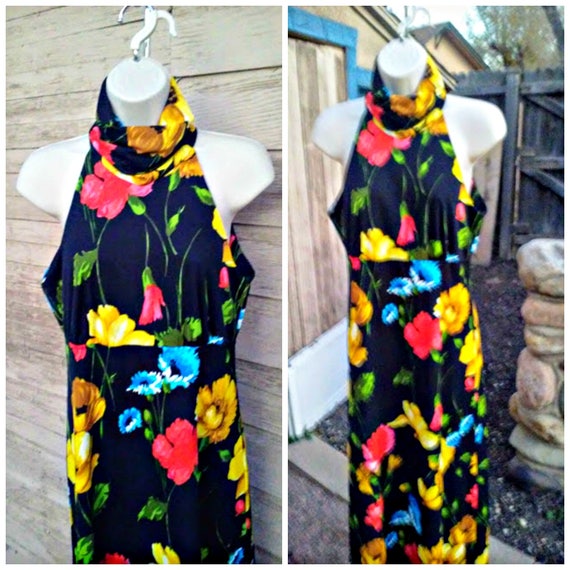 Vintage 1970s 70s  Maxi Halter Dress Polyester S … - image 4