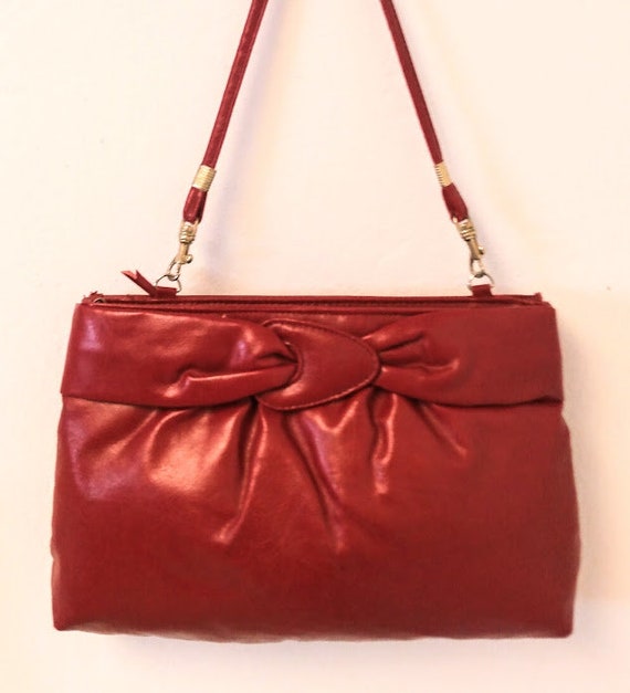 Vintage 1970s 70s Red Leather Shoulder Bag Handba… - image 9