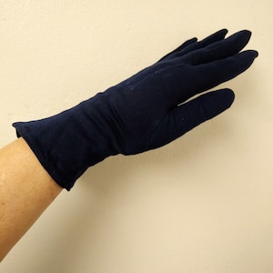 Vintage 1950s Dark Blue Wrist Evening Gloves Formal XS /Small Dyed Restored image 6