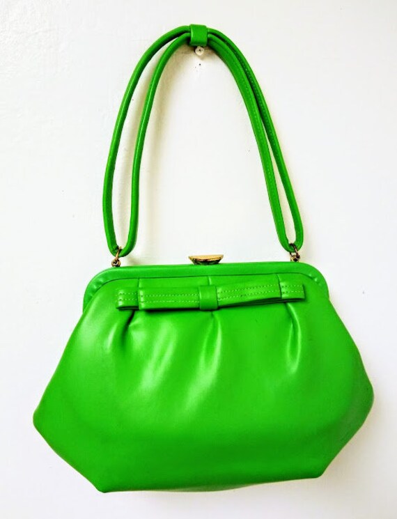 Vintage Bright Green Handbag /Pocketbook/ Purse/ … - image 5