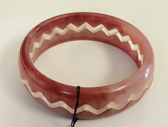 Vintage Mod Zigzag Puzzle 3 Piece Plastic Bangle … - image 2