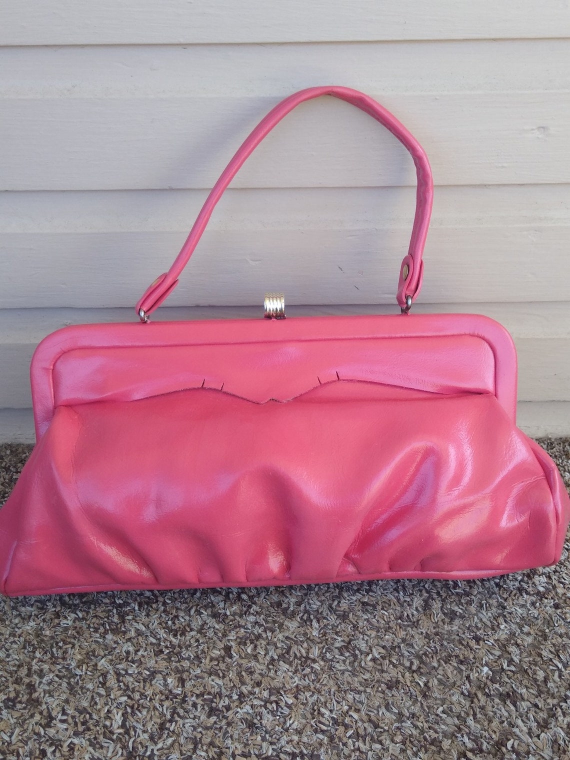 Vintage Pink Baguette Vinyl Handbag Pocketbook Purse 1950s | Etsy