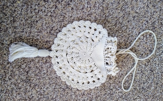 Vintage 1900s Off White  Victorian Crochet Drawst… - image 10