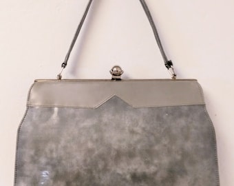 Vintage 1950s 1960s Silver Gray Marbled Handbag/ Purse /Pocketbook MCM