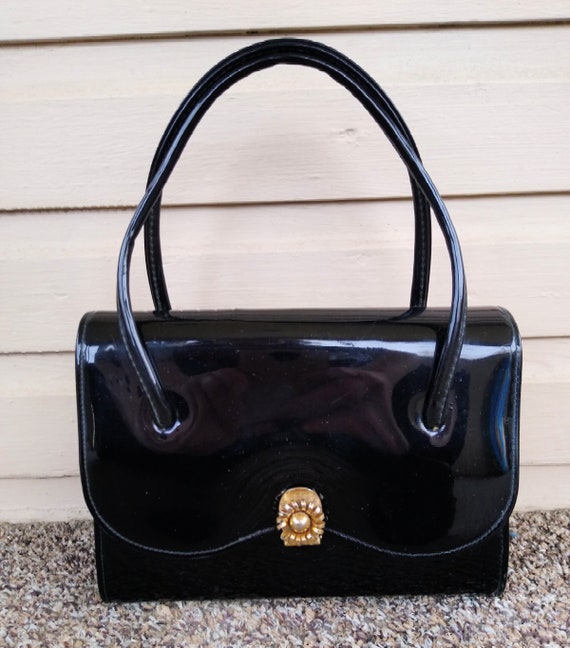 Vintage 1960s Black Patent Leather Mini Bag Purse