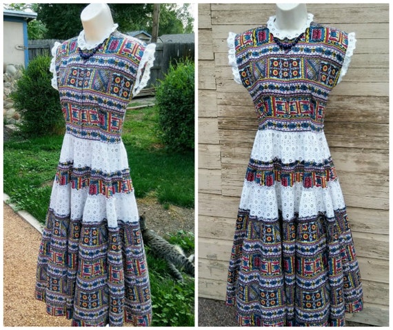 Vintage 1930s 1940s Mexican Novelty Printed Dress… - image 3