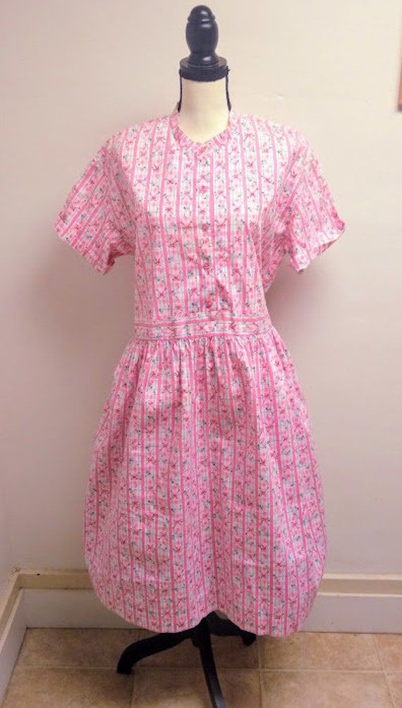 Vintage 1950s 50s Pink Novelty Print Cotton Shirt… - image 7