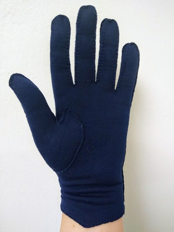 Vintage 1950s Dark Blue Wrist Evening Gloves Form… - image 5