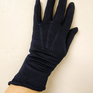 Vintage 1950s Dark Blue Wrist Evening Gloves Formal XS /Small Dyed Restored image 10