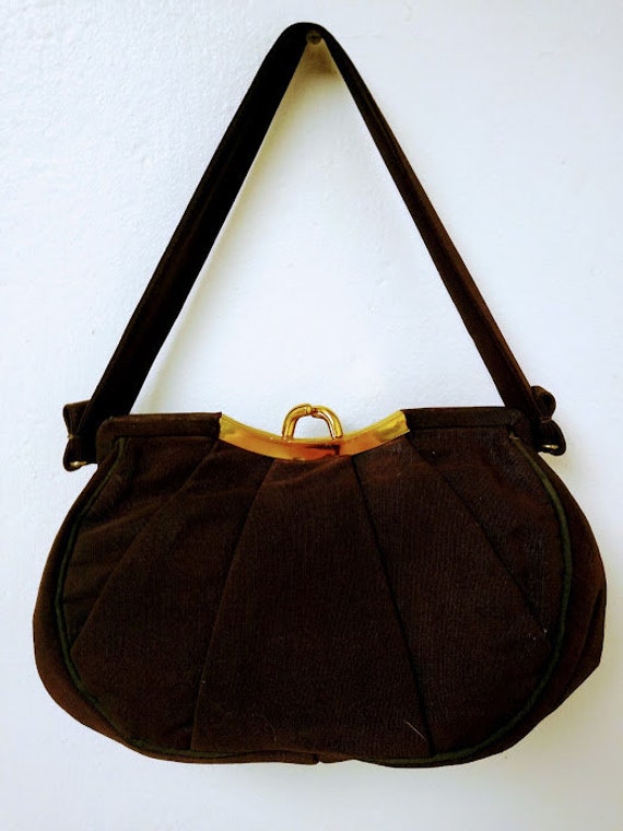 Vintage 1950s 50s Brown Faille Fabric Evening Bag… - image 6