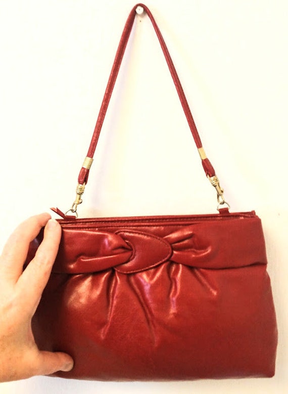 Vintage 1970s 70s Red Leather Shoulder Bag Handba… - image 2