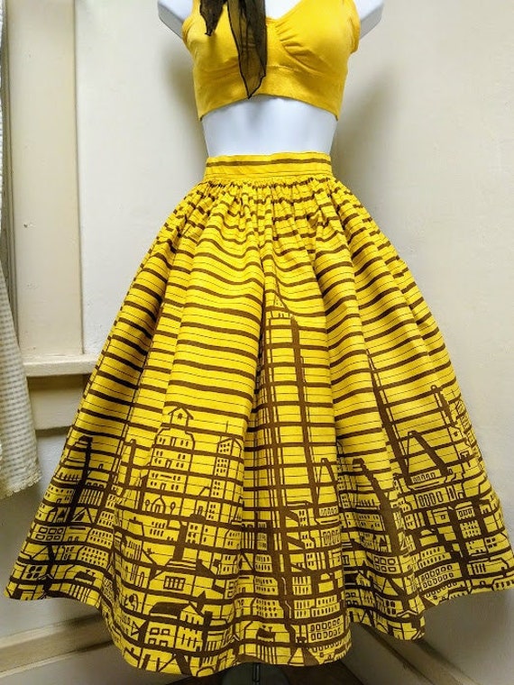 Vintage 1950s /1960s Skirt/Yellow/ Novelty Border 