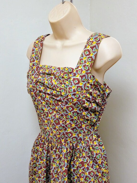 Vintage 1940s 50s Cotton Print Sun Dress Roses Sh… - image 9