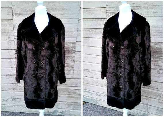 Brown Velvet Pea Coat Jacket Mod Hippie Boho 1960s