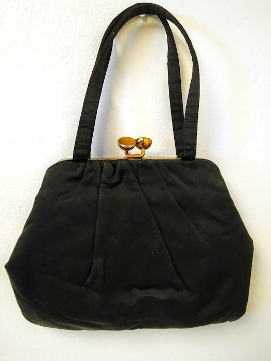 Vintage 1950s 50s Black Sateen Fabric Evening Bag/purse - Etsy