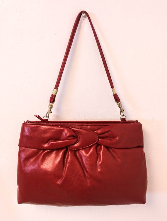 Vintage 1970s 70s Red Leather Shoulder Bag Handba… - image 4