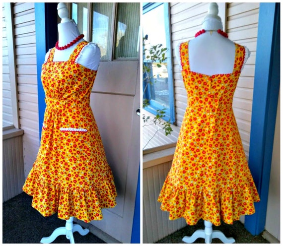 Vintage 1970s 70s Yellow Sundress Floral Print Dr… - image 3