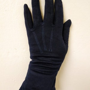Vintage 1950s Dark Blue Wrist Evening Gloves Formal XS /Small Dyed Restored image 2
