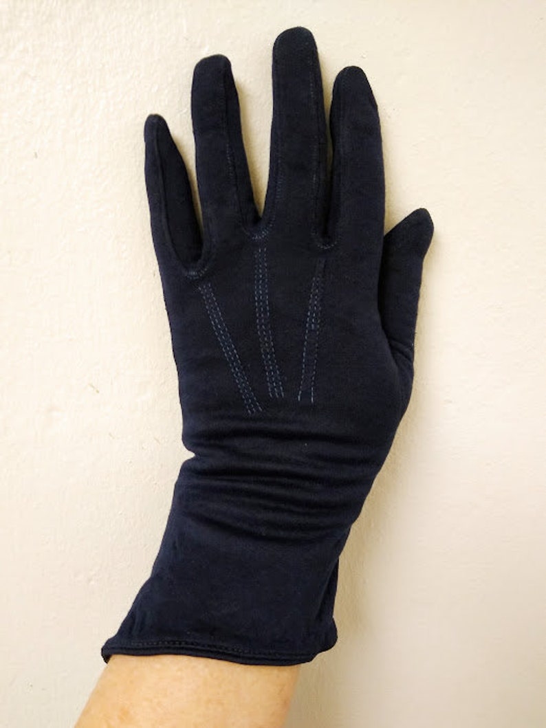 Vintage 1950s Dark Blue Wrist Evening Gloves Formal XS /Small Dyed Restored image 2